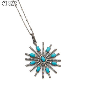MY BEADS LUXE Silver Turquoise and Diamond Pendant