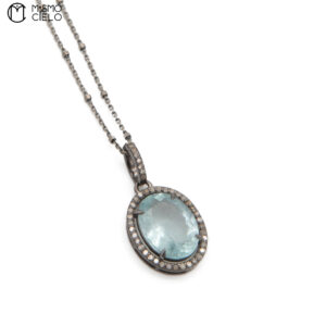 MY BEADS LUXE Silver 1.76Ct Aquamarine and Diamond Pendant