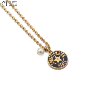 CHRISTIAN DIOR Black and Gold Legacy Pearl Necklace 42 cm