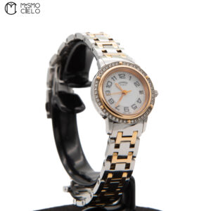 HERMES CP1.222 Clipper Shell Pearl Dial Stainless Steel and Diamond Bezel Watch