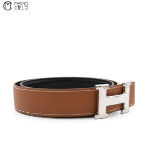HERMES Silver Constance H Belt Brown and Black 95