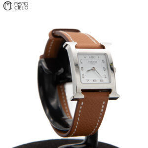 HERMES HH1.210 Watch White Face Brown Band Watch * ^