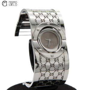 GUCCI 112 Toile Bangle  Silver and Brown * ^