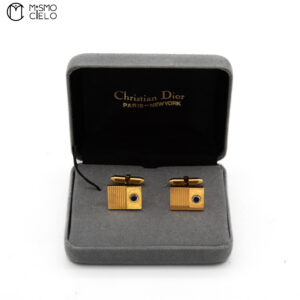 CHRISTIAN DIOR Gold Button Sapphire Cufflinks *