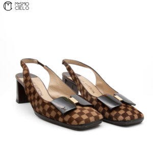 LOUIS VUITTON Brown Check Hair Pumps Size 38 *