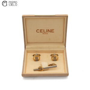 CELINE Silver Gold Old Logo Cufflinks *