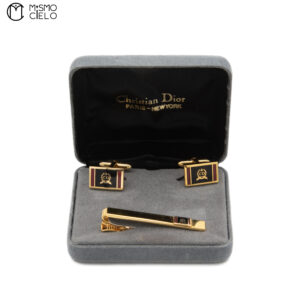 CHRISTIAN DIOR Gold and Black Cufflinks and Tie Pin *