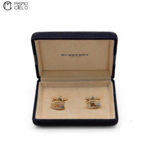 BURBERRY Silver and Gold Logo Cufflinks *
