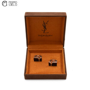 YVES SAINT LAURENT Blue and Silver Rectangle Cufflinks *