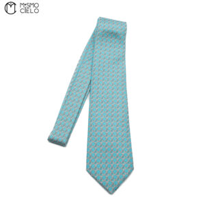 HERMES Blue Chain Pattern Tie Excellent *
