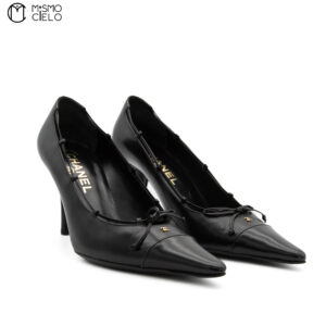 CHANEL Black Leather High Heels Size 38 *