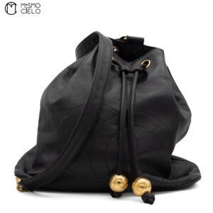 CHANEL Coco Mark Drawstring Chain Backpack With Pouch