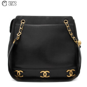 CHANEL Caviar Skin Triple Coco Double Chain Shoulder Black