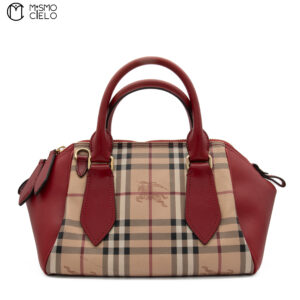 BURBERRY Red and Nova Check Shadow Horse Handbag