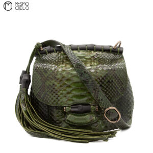 GUCCI Bamboo Python Nouveau Fringe Shoulder Bag In Green #