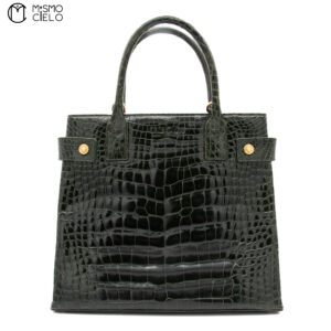 GUCCI Olive Green Crocodile Handbag with Strap ^
