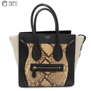 CELINE Cream and Python skin Mini Luggage Handbag
