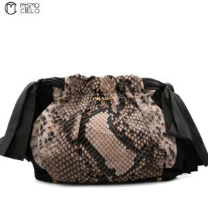 PRADA Nylon Python Print Leather Trim Tote bag