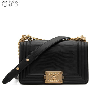 CHANEL Black Calfskin and Lizard Boy Bag ^