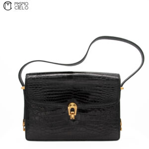 CELINE Black Crocodile Triomphe Shoulder bag