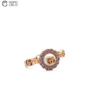 GUCCI Gold 2.8g Ring with Peal and Crystals Size 12.5 *