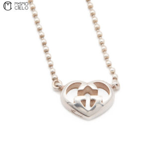 GUCCI Silver  GG Heart 14.9g Necklace 38cm ^ *