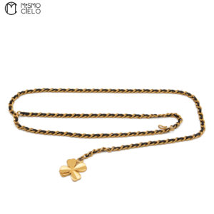 CHANEL Clover 2-row Leather Chain Belt  94cm *