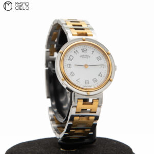 HERMES Silver and Gold 2 Tone White Dial Clipper with Date * #